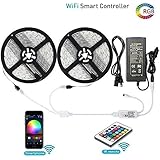 LUNSY RGB LED Strip lights 32.8ft/10M, Wifi Light Strip with Remote, 300LED 5050, IP65 Waterproof Rope Lights, Ribbon Lights, Wireless Smart Phone, Alexa Controlled