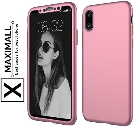 Maximall - iPhone X Case ✅ Full Body 360 - front and back case, Protective Hard Pink Slim 2 piece Premium Cover [ Dual Layer ][ Slim Fit ] for iPhone 10 (Pink)