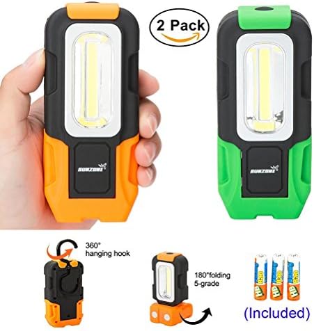 Portable LED Work Light 200 Lunens Magnetic Base with Hanging Hook COB Flashlight Lamp Battery Included, Flood Light for Shop Car Repairing Outdoor Camping Fishing Hiking and Emergency(Orange+Green)
