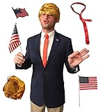 Full Donald Trump Halloween Costume Set | Wig, Tie, Pin, and Flag Included!