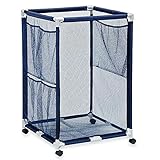 Modern Blue Pool Storage Bin - Large | Perfect Contemporary Nylon Mesh Basket Organizer For Your Goggles, Beach Balls, Floats, Swim Toys and Accessories | Air Dry Items Quickly & Easily Roll The Mesh Storage Bins To Your Home Garage or Shed