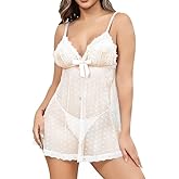 ALOVECDYV Women's Sexy lingerie Lace Babydoll Chemise Sleepwear Black