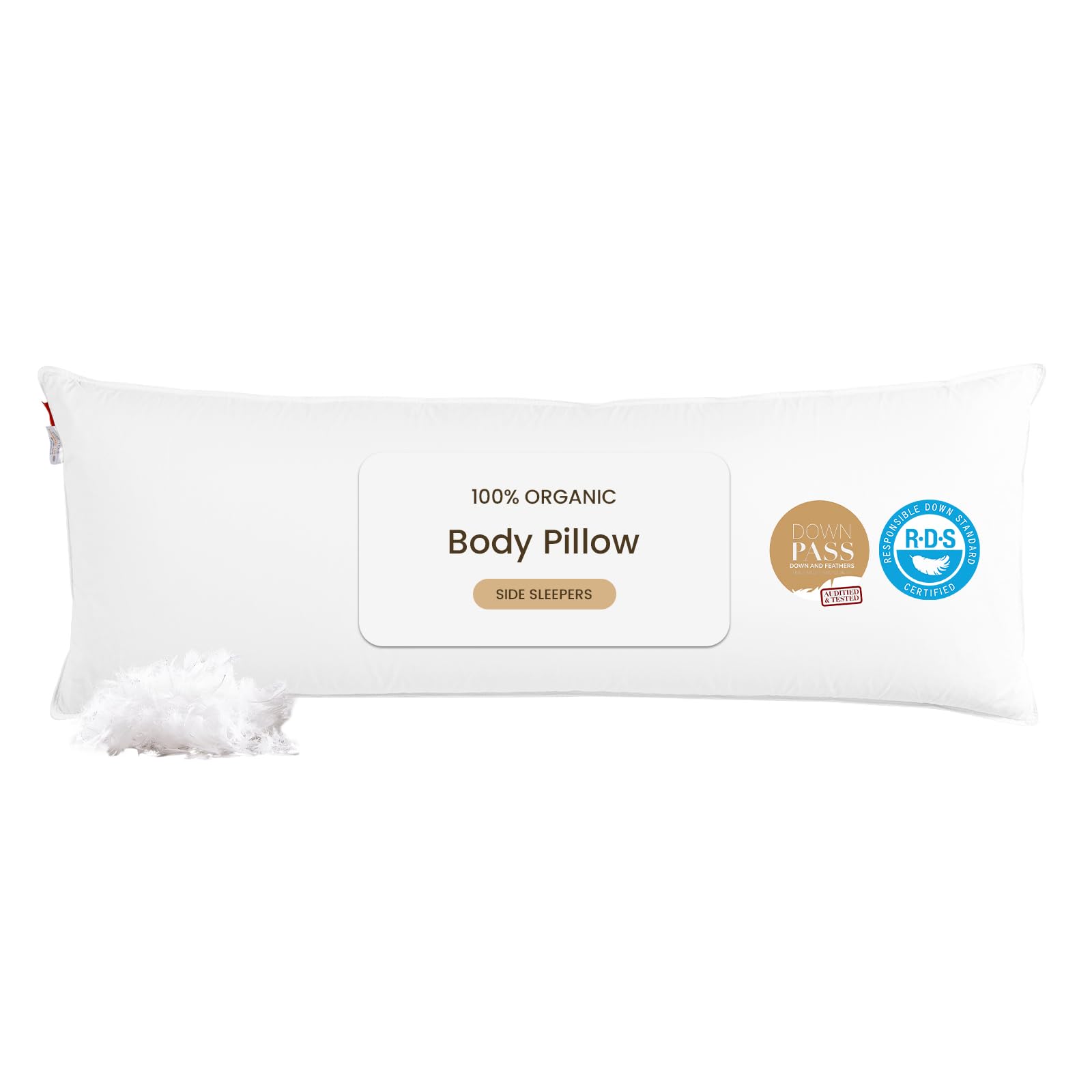 Photo 1 of Goose Down Body Pillows for Adults, Large Body Pillow for Side Sleeper, Hugging Feather Body Pillow Insert, Cooling Full Length Long Pillow for Bed with 100% Organic Cotton Shell, White 20"x54"