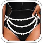 Bmirth Pearl Body Chain Belly Layered Body Chain Tassel Pearls Belt Summer Beach Body Accessories (Pearl jewelry)