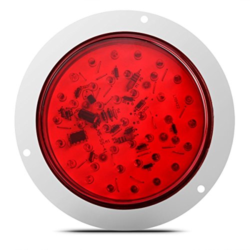 Partsam 4 Inch Round Led Trailer Tail Lights Red 40 Diodes Flange Mount, Sealed 4" Red Stop Turn Signal Brake Marker Tail LED Light for Truck Trailer RV Bus 12V