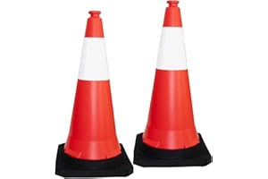 Traffic Cone PPC with Weighted PE Base | 30" Reflective Safety Cone | High Visibility Multipurpose Cone - Red | Road Parking 