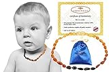 Baltic Amber Baby Teething Necklaces (Unisex) Anti Flammatory, Drooling & Teething Pain Reduce Properties, Certificated Raw Beans Beads( rainbow), Quality Guaranteed