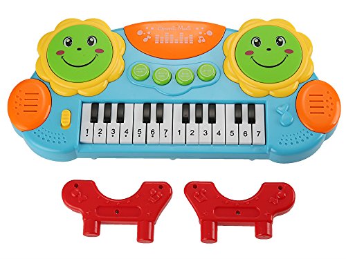 Funmily Baby Piano Play Keyboard Drums Educational Musical Toys with Light (Blue)