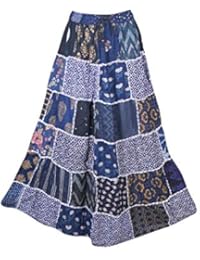 Women's Maxi Skirt Blue Printed Patchwork Flare Gujarati Maxi Skirt SM