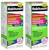 Robitussin Severe CF Maximum Strength Cough, Cold, & Flu Nighttime Medicine, 8 fl. oz. Bottle (2 Pack)