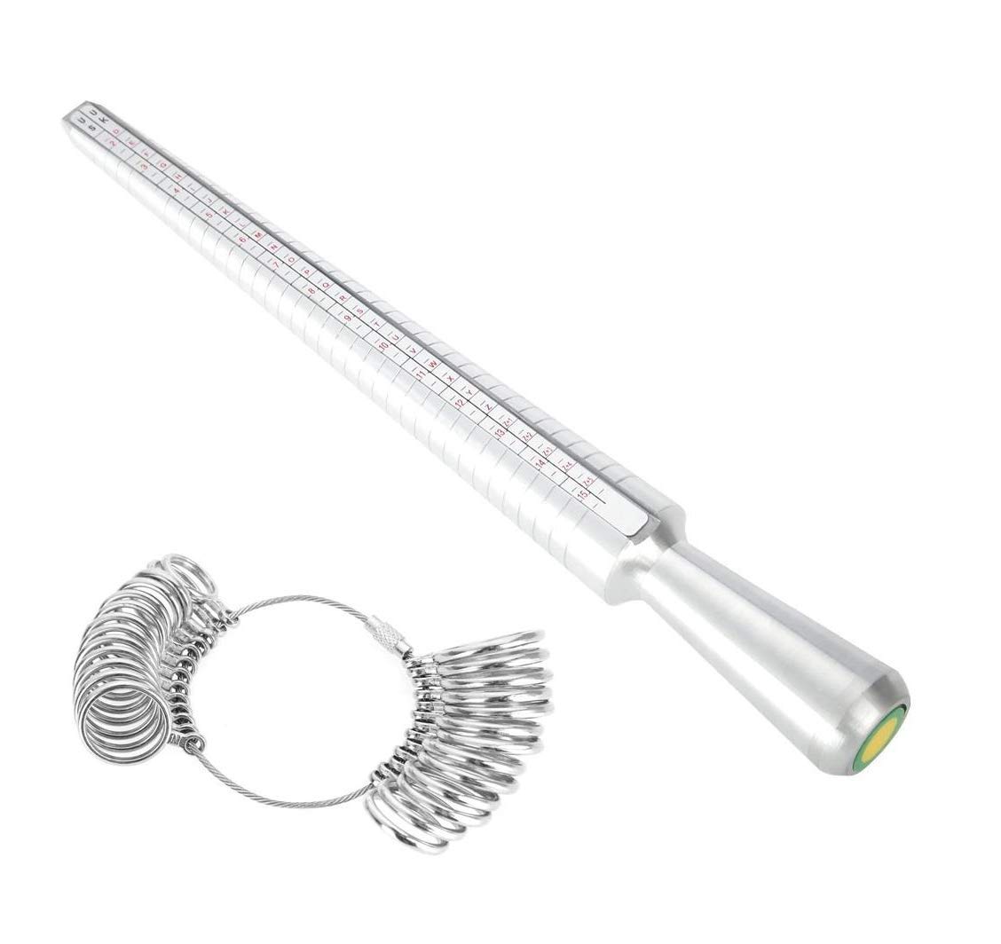 UK British Metal Ring & 26Pc Finger Sizer Stick Mandrel Measurer Tool Size A-Z+5