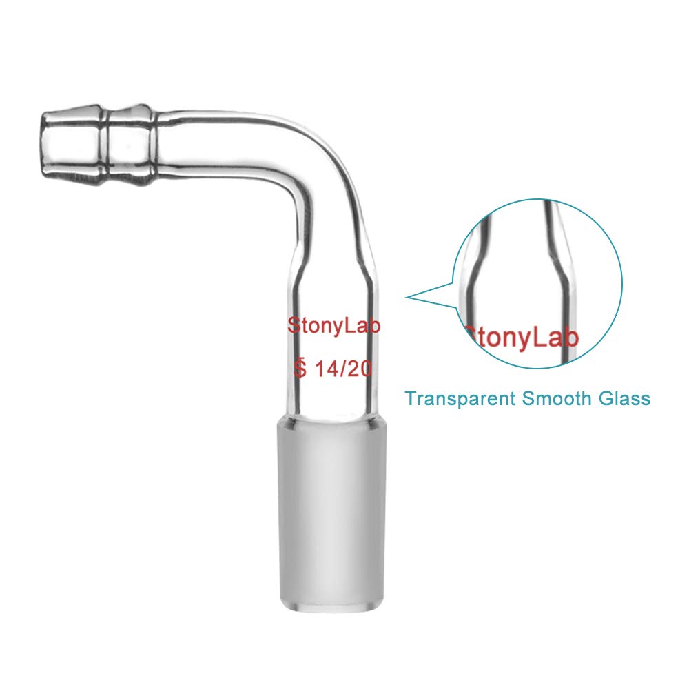 StonyLab Glass Bent Inlet Adapter With 14/20 Male Glass Joint and 9 mm Hose Connection Lab Glassware, 1 Pack - Image 4