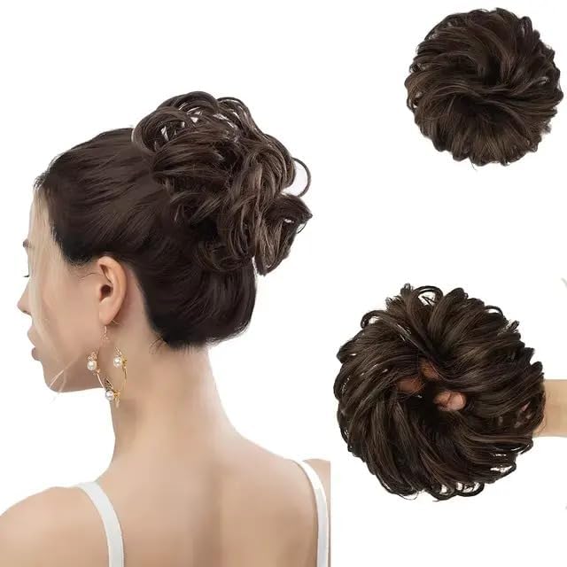 Photo 1 of PRAVRAJYA Messy Hair Bun Cotton Lace Extensions Chignons Hair Scrunchy Updo Hairpiece Hair Extensions for Women's Wedding & other Function (Brown)