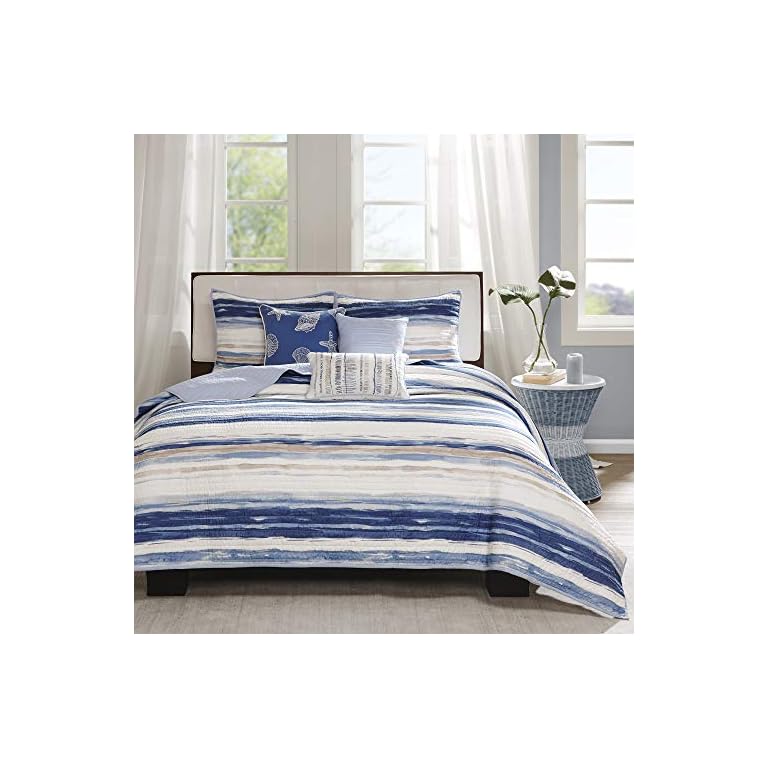 Madison Park Marina 6 Piece Quilted Coverlet Set Blue Full/Queen