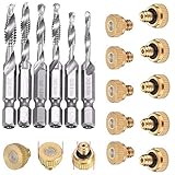 Gimiton 6Pcs 1/4 Inch Hex Shank Drill Tap Bit Deburr Countersink Combination Drill and Tap Bit + 20pcs Brass Misting Nozzles 0.012