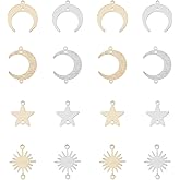 SUPERFINDINGS 32Pcs 8 Styles Brass Links Pendants Connector Mixed Color Pendant Connector Sun Star Moon Connector Charms for DIY Jewelry Making, Hole: 1.2mm
