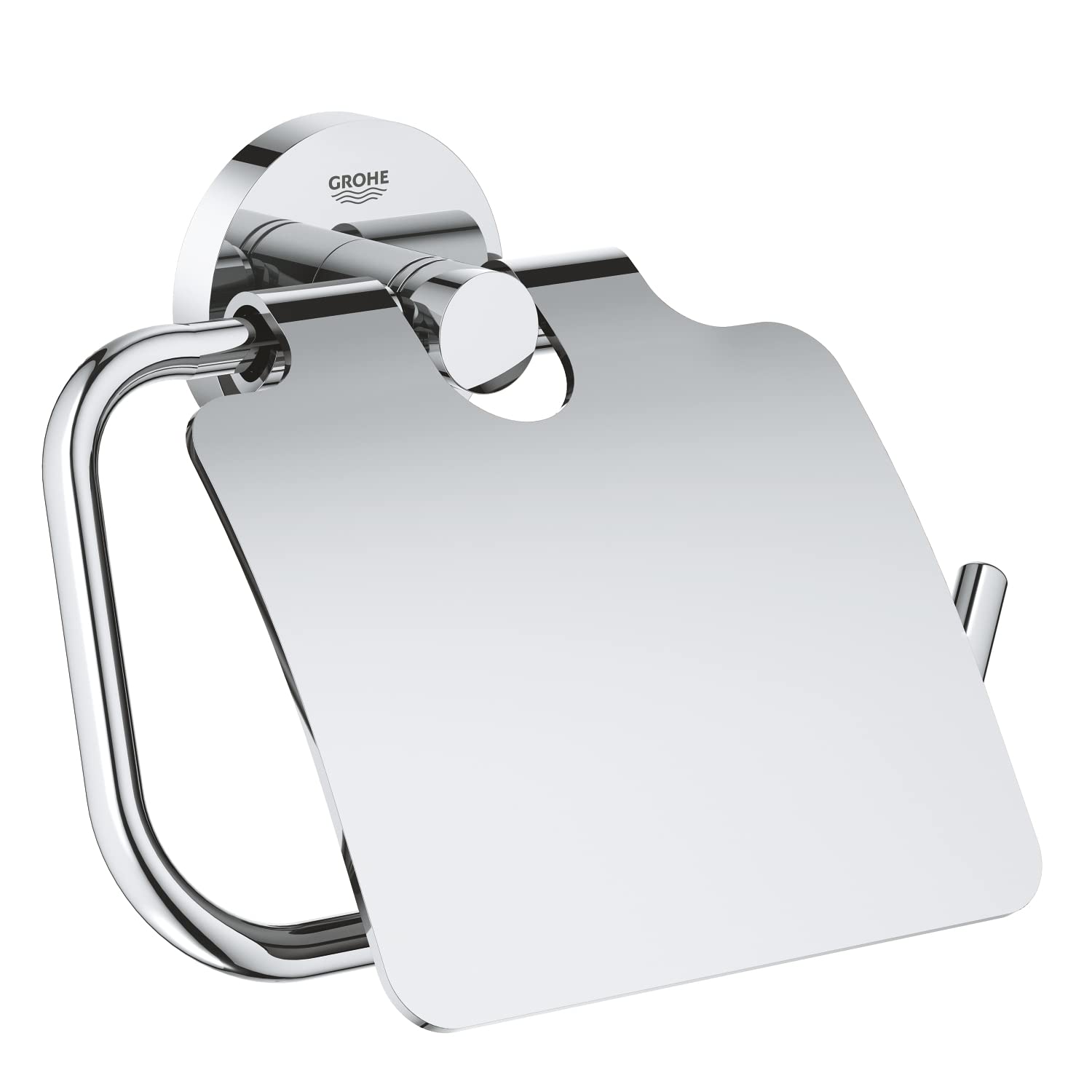 GROHE Start QuickFix Toilet Roll Holder with Cover (Metal, Concealed Fastening, Including Screws and Dowels, Extra Easy to Fit with GROHE QuickGlue), Size 167 x 119 mm, Chrome, 41179000