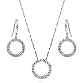 BERRICLE Sterling Silver Open Circle Cubic Zirconia CZ Fashion Necklace and Earrings Set for Women, Rhodium Plated