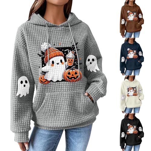 Cocila Halloween Hoodies For Women Uk Sweatshirts For Women Uk Ladies Oversized Soul Printed Hoodies Womens Tops Long Sleeves Casual Fashion Loose Hooded Jackets With Pockets Grey S