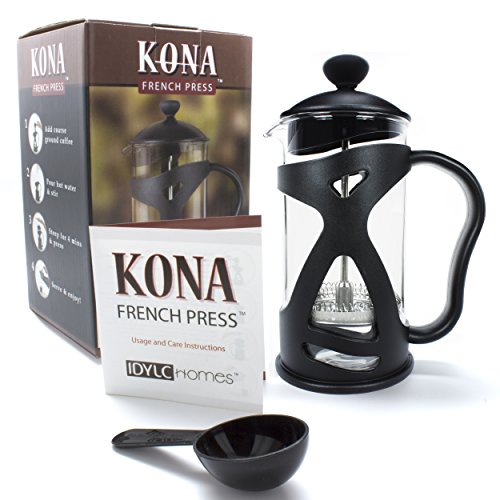 KONA French Press Small Single Serve Coffee and Tea Maker, Black (12 oz