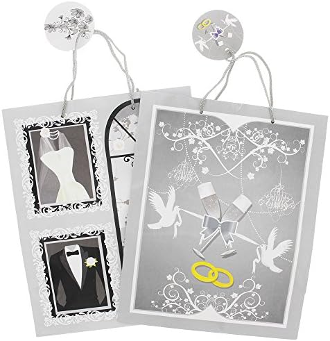 Black &amp; White Glossy Elegant Wedding Gift Bags - 2 Pack, 13" x 10.5" x 5.5"