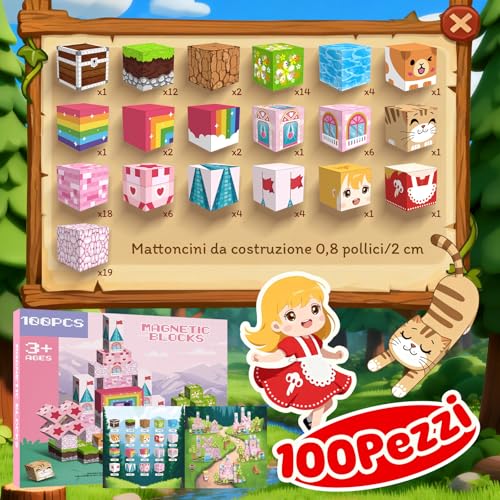 Crifeton Costruzioni Magnetiche per Bambini 100 PCS 2CM 3+ Giochi Cubi Magnetici, Blocchi Magnetic Building Blocks Giocattoli Montessori a Partire da 3 4 5 6 7 8 9 10 11 12 Anni Regali di Compleanno