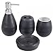 MyGift 4 Piece Textured Ceramic Black Bathroom Accessory Set Includes Soap Dish, Dispenser, Toothbrush Holder and Tumbler