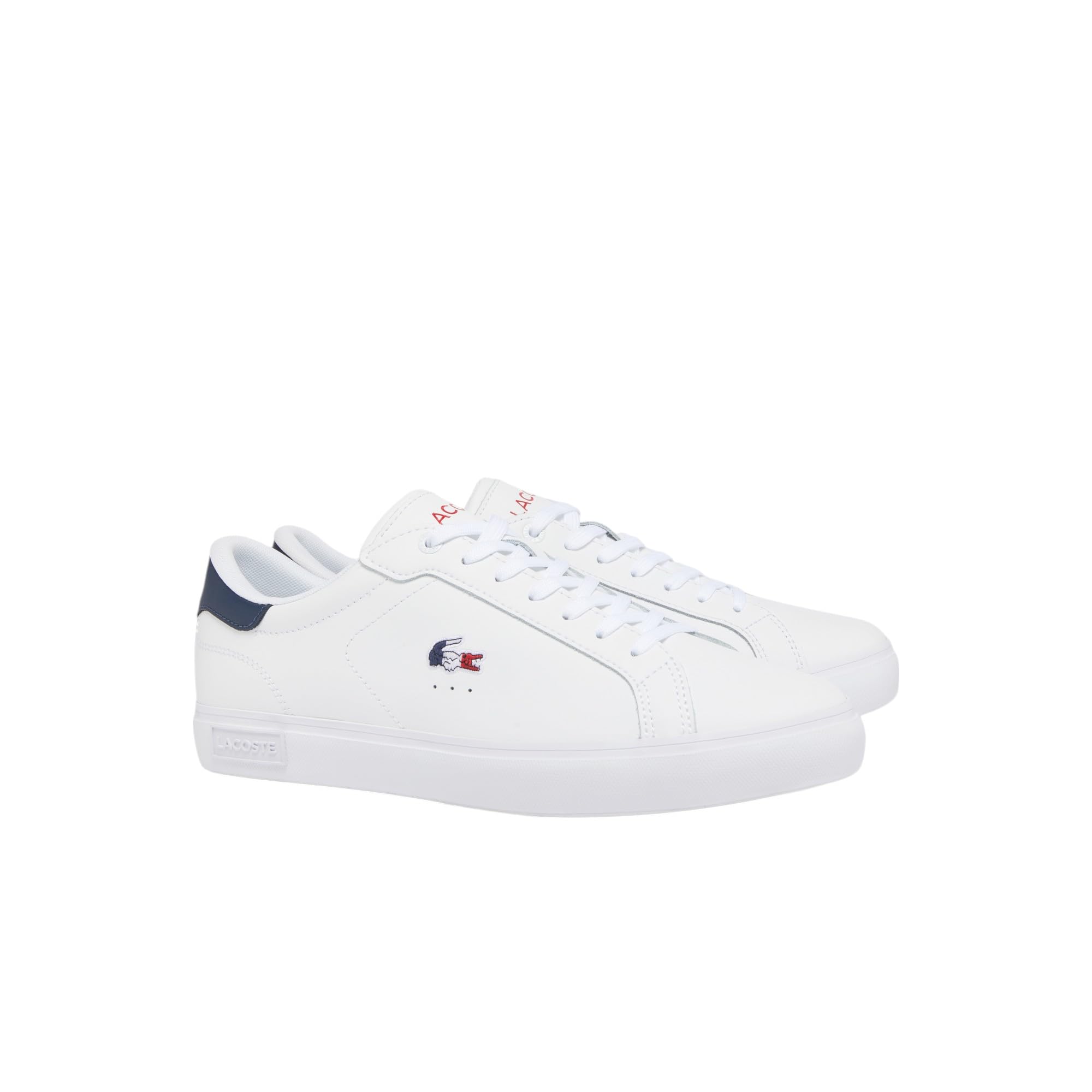 Lacoste Men’s Powercourt Sneaker, White, Navy, & Red, 8