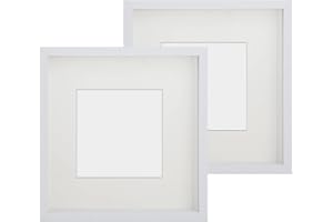 Anhow 2pcs Shadow Box Frame 9x9, 3D Picture Frame Display with Cream-Colored Mat for 5x5 Photos, 1.2 Inch Depth with Transparent Glass - White