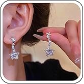 Erimberate Bohemian Crystal Star Dangle Earrings Silver Metal Stars Stud Earring Small Cz Shooting Star Drop Earring Minimalist Cz Rhinestone Earrings Jewelry for Women