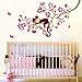 Carejoy Cute Monkey Pink Flower Blossom Tree Wall Art Decor Decal Nursery