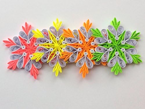 Quilling Art Paper Snowflake Star 3″ x 3″ Modern Home Decor Christmas Ornament Gift Hanging Accessories Neon Color Crystal Pink Green Yellow Orange