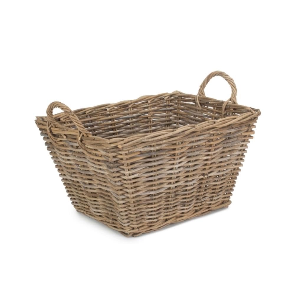 Red Hamper Small Rectangular Grey Rattan Floor Storage Basket