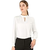 Allegra K Women's Work Tops Dressy Casual Shirts Mock Neck Keyhole Business Casual Long Sleeve Blouse