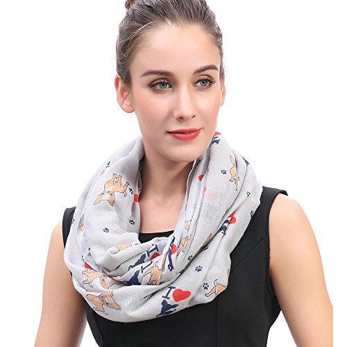 Lina & Lily I Love Chihuahua Dog Print Infinity Loop Scarf for Women (Light Grey)