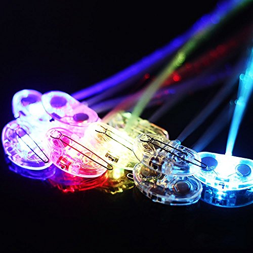 Novelty Place [Party Stars] 14 inch LED Light-Up Optic Fiber Hair Extension with Barrette Party Light Set - Alternating Multicolors (24 Pack)