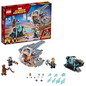 LEGO Super Heroes Aventura tras el arma de Thor, juguete de construcción inspirado en los Vengadores de Marvel, incluye minifiguras de Groot y Rocket (76102)