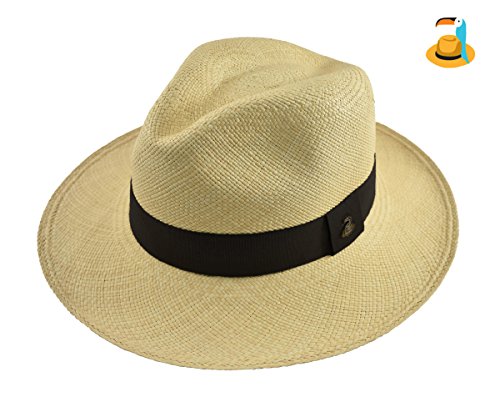 Original Panama Hat - Natural Classic Fedora - Black Band - Toquilla Straw - Handmade in Ecuador (Large | 58cm - 59cm)