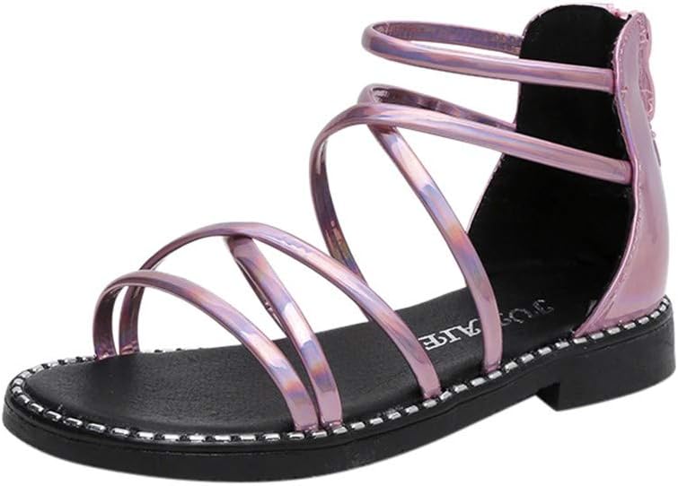 Baby Girls Little Kids Summer Fashion Roma Style Cross Tie Sandals Princess Shoes Open-Toe Rubber Sole Beach Boots