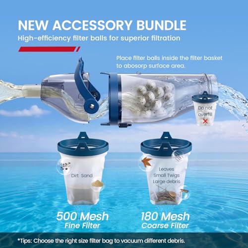 ENHULK Cordless Pool Vacuum, Upgraded Dual Mode, 22 GPM Powerful Suction, 13.4" Wide Head & 98.4" Telescopic Pole, 4 Filter Units, 1H Runtime, Handheld Pool Cleaner for Above/Inground Pools, PC20