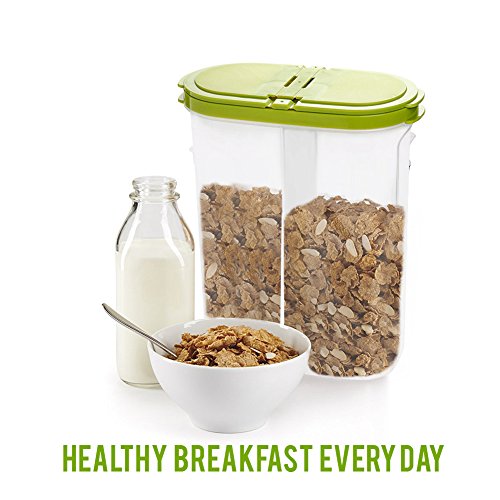 2pcs Airtight Cereal Container Dry Food Dispenser Storage Keeper 12-18 oz Capacity for Snacks Sugar Flour Nut with Hovering Flip Top Lid and Large Mouth for Easy Pouring - Green