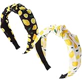 BaBakiak 2 PCS Lemon Headbands, Knotted Headbands for Women Non Slip Top Knot Hair Band, Lemon Fruits Summer Hair Accessories