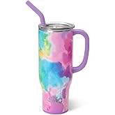 Swig Life 30oz Mega Mug, 30 oz Tumbler with Handle and Straw, Cup Holder Friendly, Dishwasher Safe, Extra Large Insulated Tumbler, Stainless Steel (Cloud Nine)