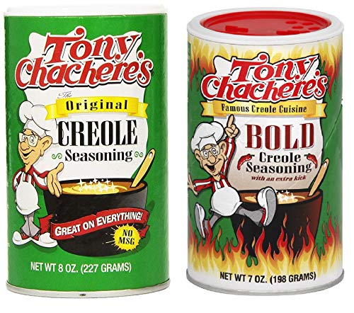 Tony Chachere's No MSG Cajun Creole Seasoning Bundle - 1 each of Tony's Original Creole Seasoning 8 Ounces and Tony's BOLD Creole Seasoning 7 Ounces