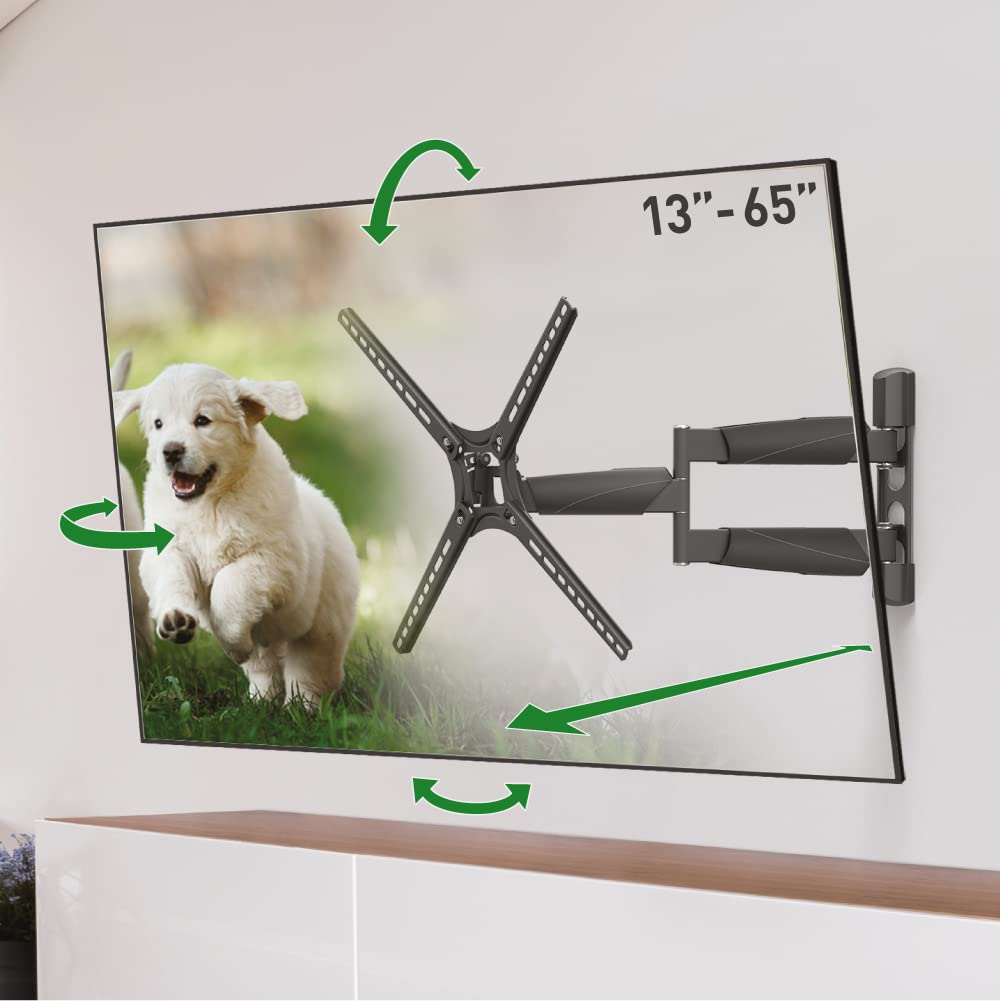 Barkan 53.5cm Long TV Wall Mount, 13 - 65 inch Full Motion Articulating - 4 Movement Premium Flat / Curved Screen Bracket, Holds up to 36kg, Extremely Extendable, Fits LED OLED LCD