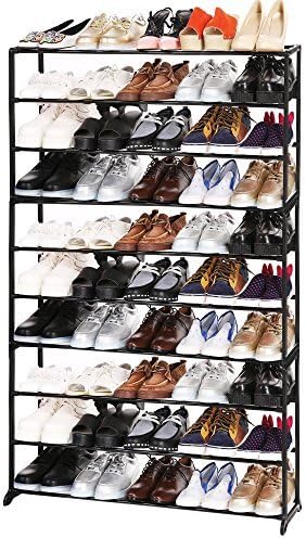 Home Room Saved 50-Pair 4/7/10 Layers Freestanding Shoe Rack Tower Cabniet for Bedroom Entryway Walkway (10 Layers, Black)