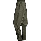 Runcati Mens Medieval Ankle Pants Renaissance Viking Pirate Lace Up Tapered Halloween Linen Costume Trousers