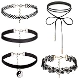 Dream Catcher 1-6 Pcs Stretch Gothic Tattoo and Leather Choker Necklace Set for Women Girls Teens (C:5 Pcs)