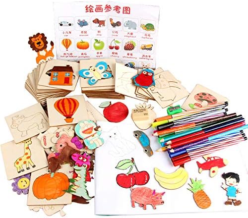 Wooden Drawing Stencils Set for Kids DIY Children Painting Ideal Educational Learning Toy Gift for Boys and Girls Ages 3 to Teen 55 Pieces Templates