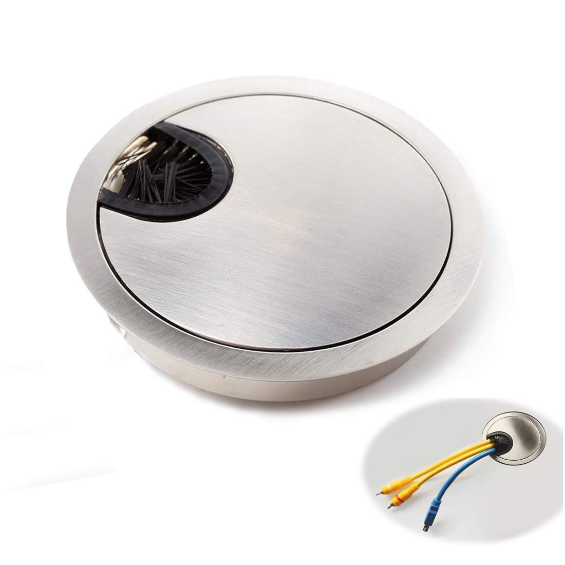 MXD 60mm Desk Table Grommet Cable Tidies Desk Caps Surface Port Hole Covers (Brushed Chrome)